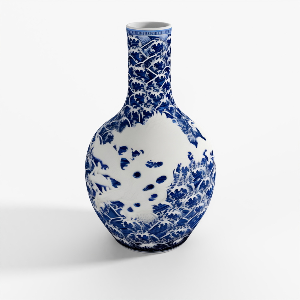 INDIGO Blue & White Porcelain Tianqiuping Vase - With Lid