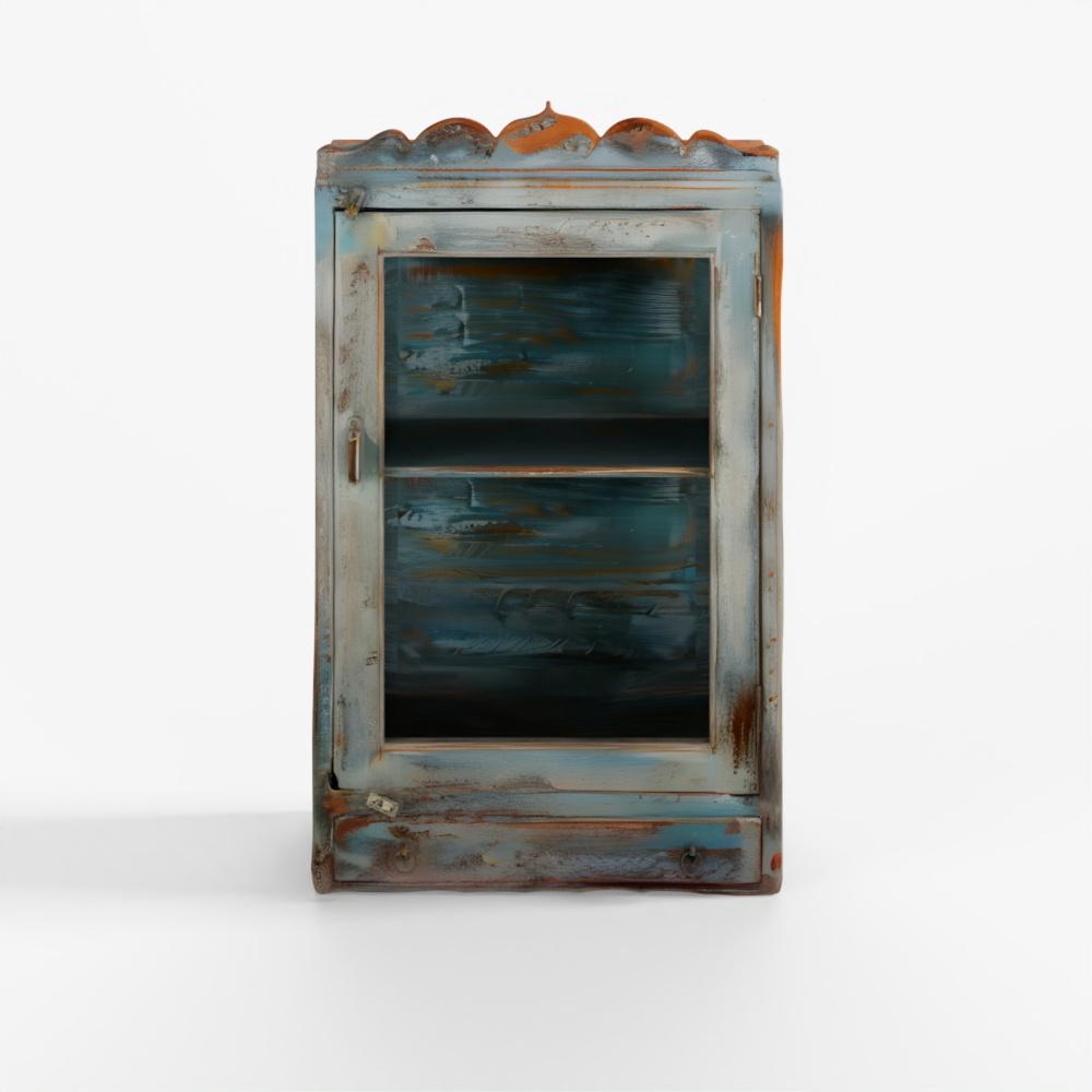INDIGO Blue Painted Glazed Large Wall Cabinet - Circa