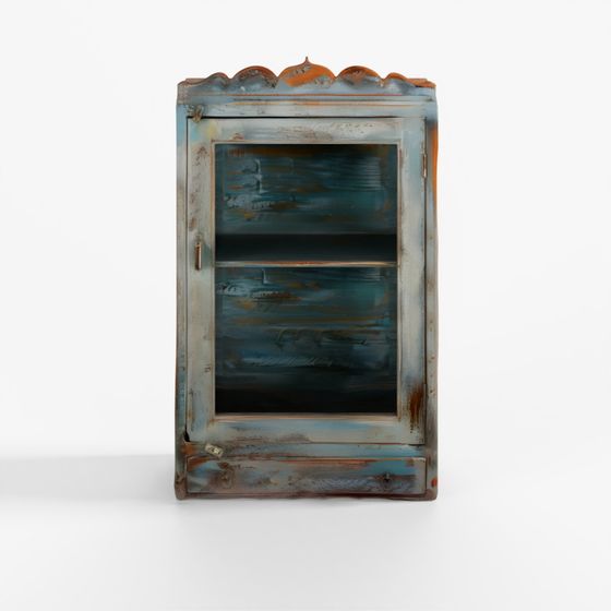 INDIGO Blue Painted Glazed Large Wall Cabinet - Circa