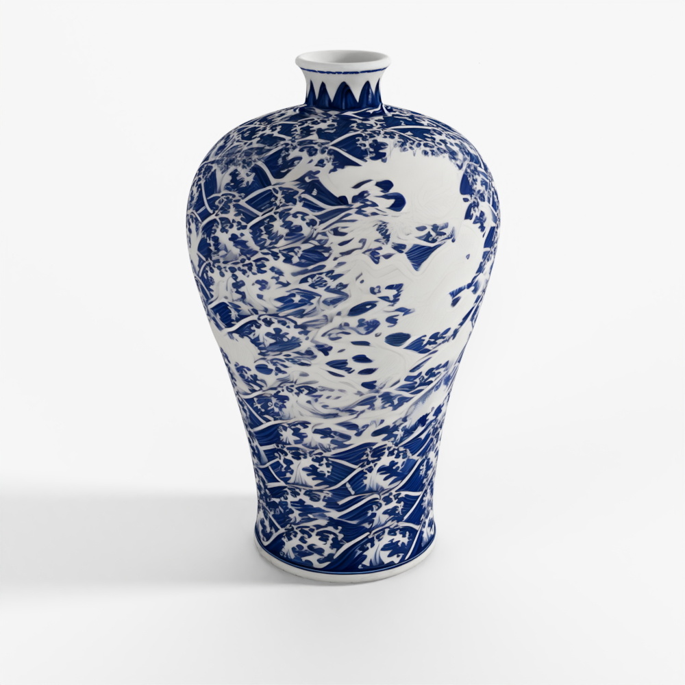 Vase Meiping en Porcelaine Bleue et Blanche INDIGO - Vagues