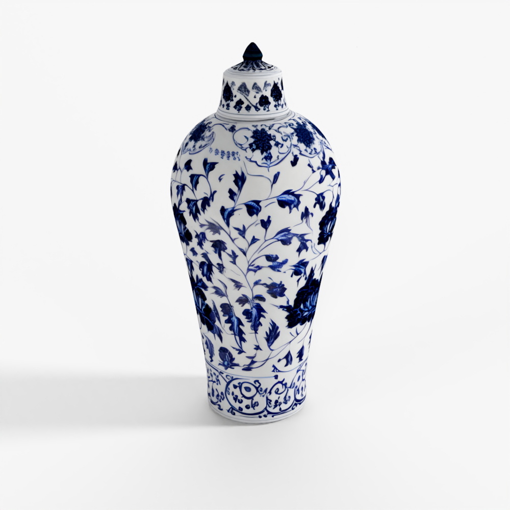 Vase Meiping en Porcelaine Bleue et Blanche à Couvercle INDIGO