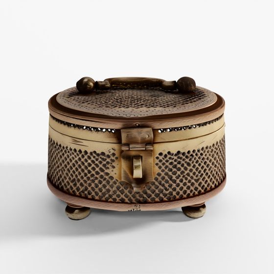 INDIGO Brass Jali Work Paan Box From Rajasthan - Early 20th Century