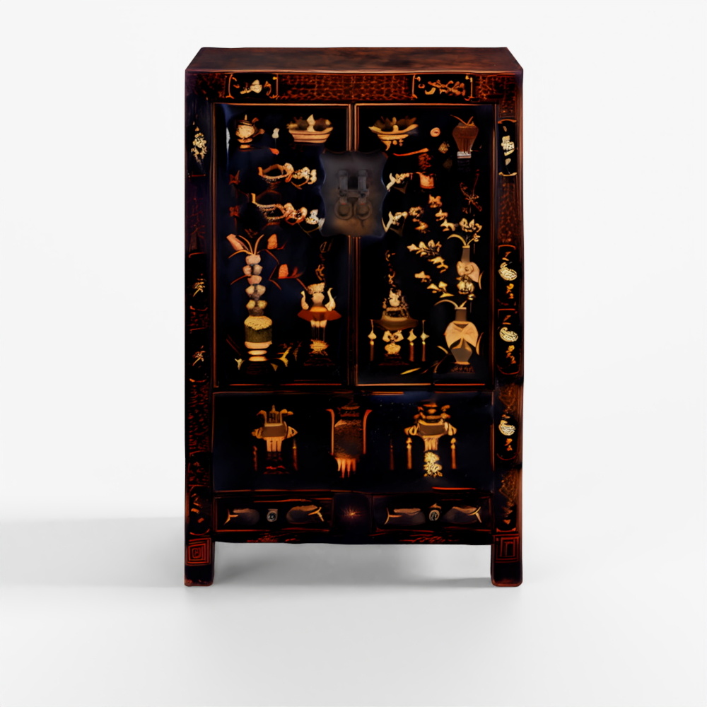 INDIGO Black Lacquer Wedding Cabinet from Shanxi -