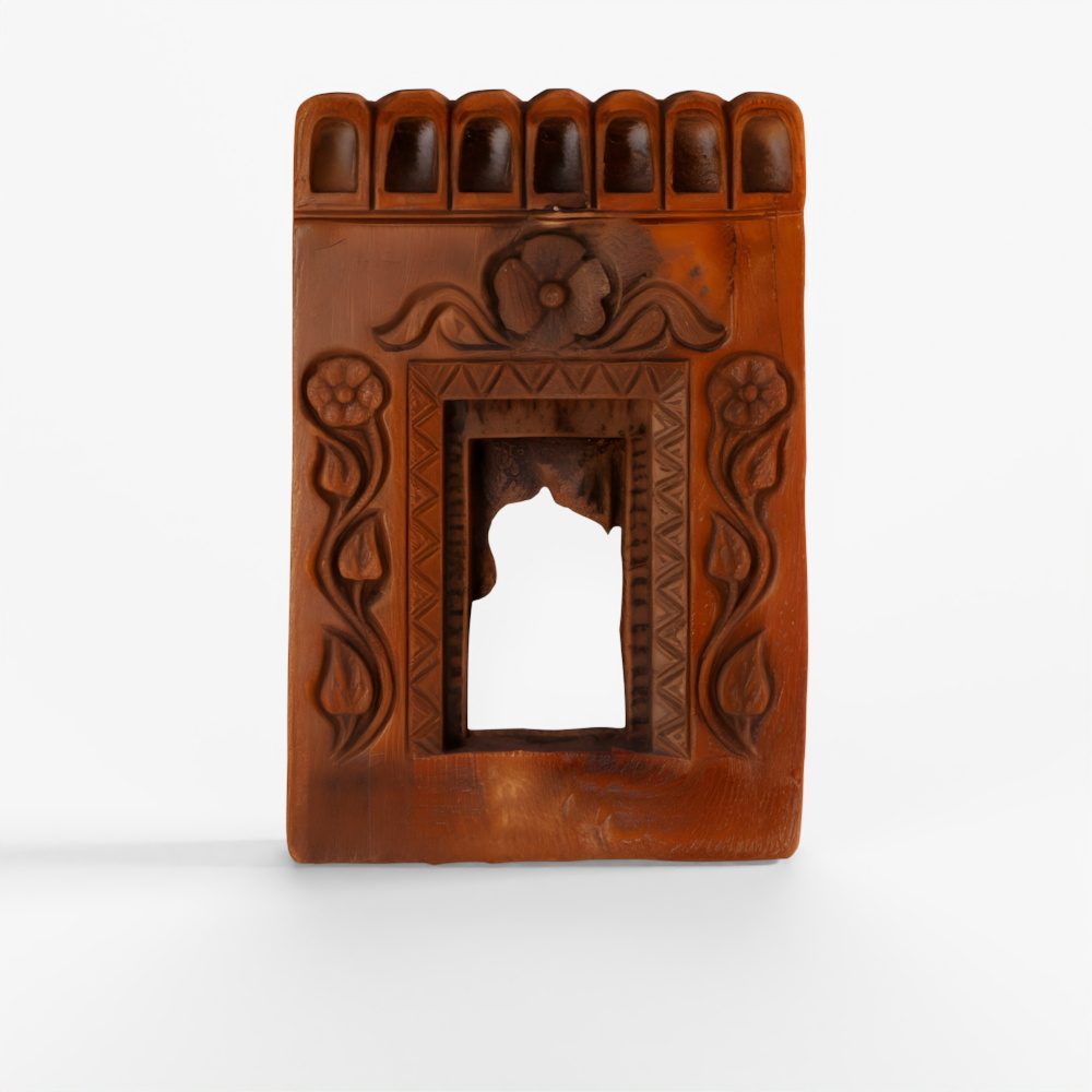 INDIGO Carved Teak Votive Panel From Andhra Pradesh