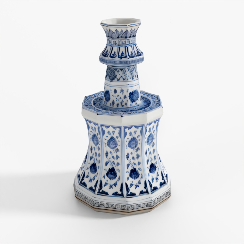 INDIGO Blue & White Porcelain Octagonal Candlestick
