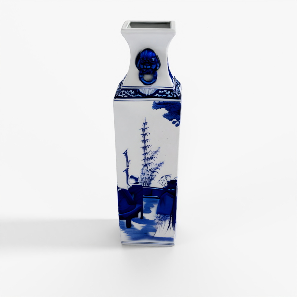 INDIGO Blue & White Porcelain Squared Vase - Seventeenth Century