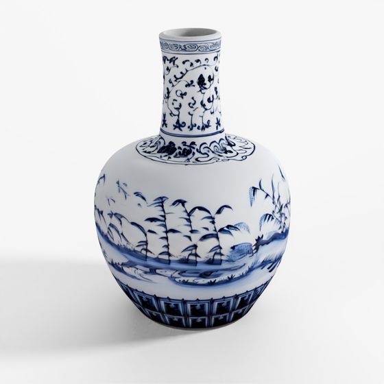 INDIGO Blue & White Porcelain Tianqiuping Vase