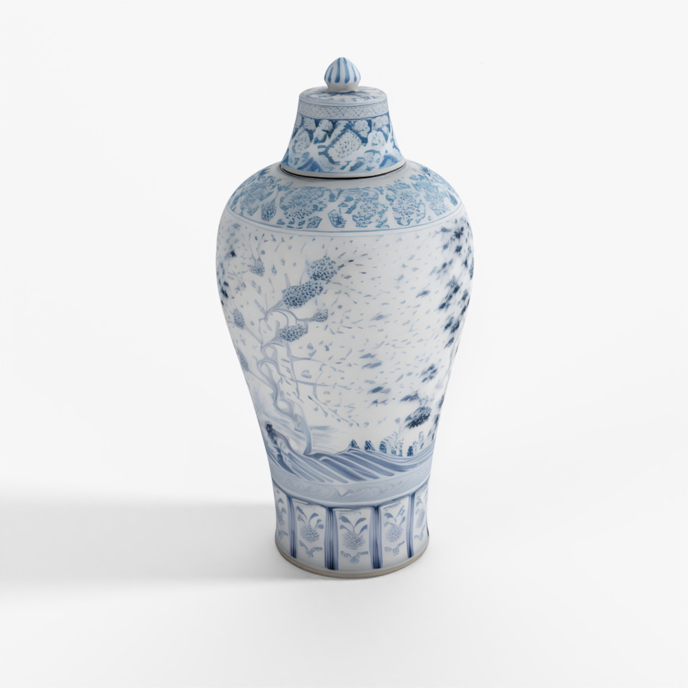 INDIGO Blue & White Porcelain Temple Jar - Four Trigrams