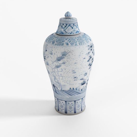 INDIGO Blue & White Porcelain Temple Jar - Four Trees