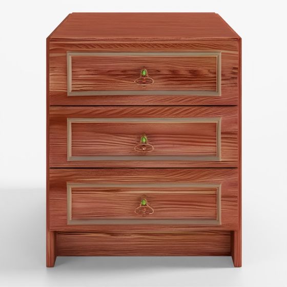 Wooden Nightstand with Three Drawers 3D Model