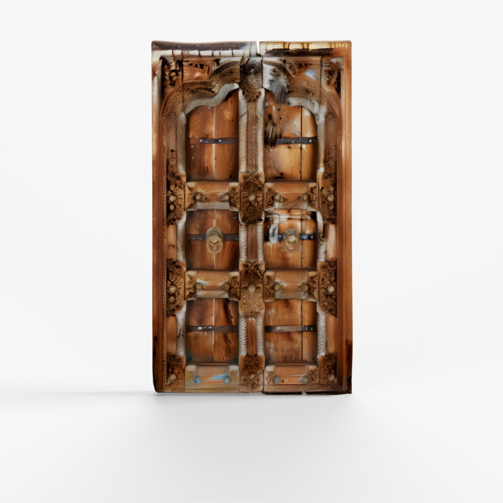INDIGO Carved Teak Doors From Kutch - Early 19th Century