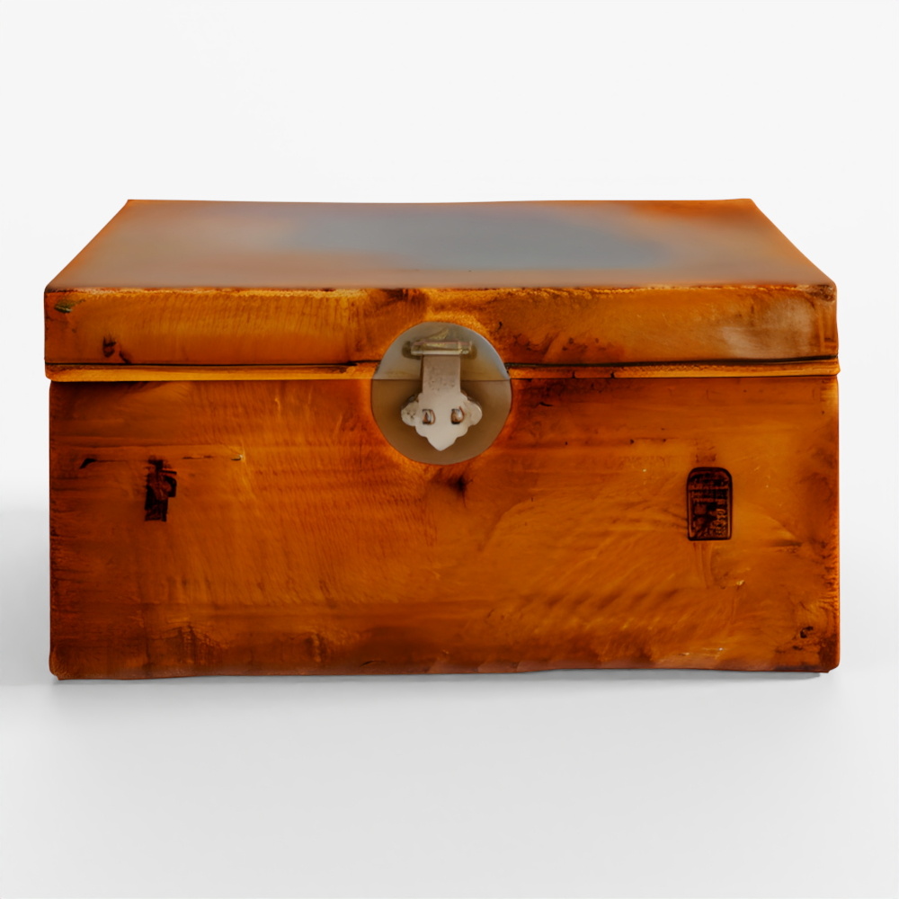 INDIGO Tan Leather Trunk From Shanghai - 19th Century