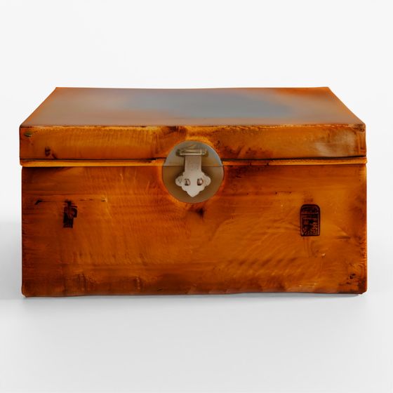 INDIGO Tan Leather Trunk From Shanghai - 19th Century