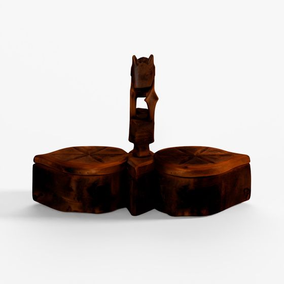 INDIGO Teak Masala Box From Rajasthan - Circa 1900