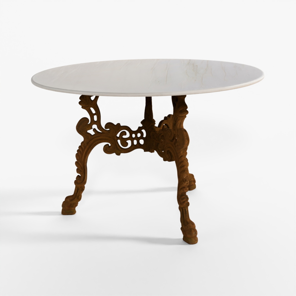 INDIGO White Marble Round Table With Cast Iron Base