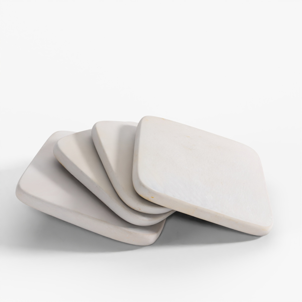 INDIGO White Marble Square Coasters - Set Of 4