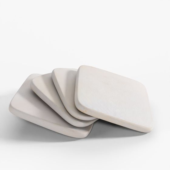INDIGO White Marble Square Coasters - Set Of 4