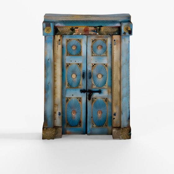 INDIGO Blue Painted Sunburst Door & Frame - 19th Century