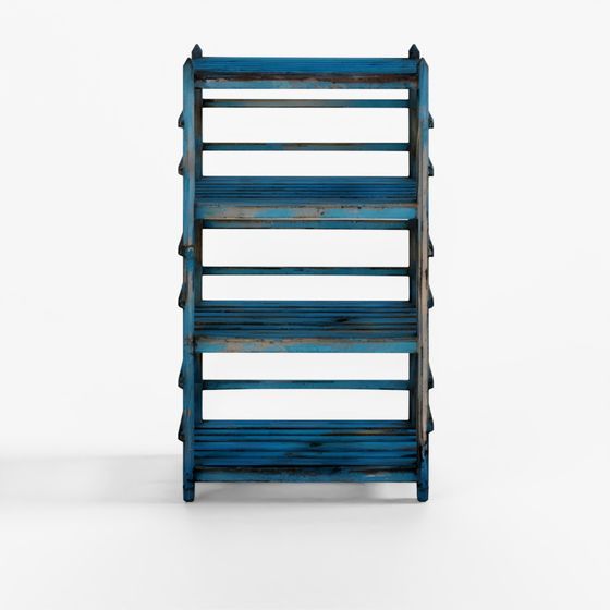 INDIGO Slatted Blue Painted Shelf From Gujarat - Contemporary