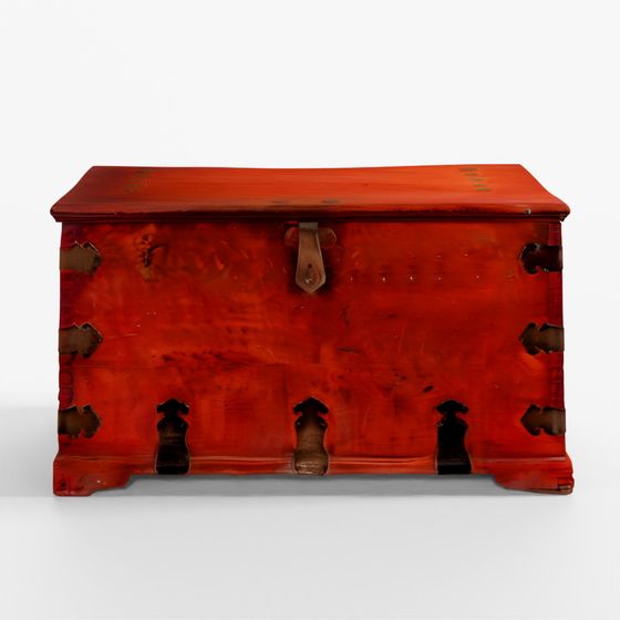 INDIGO Red Lacquer Camphor Chinese Military Chest
