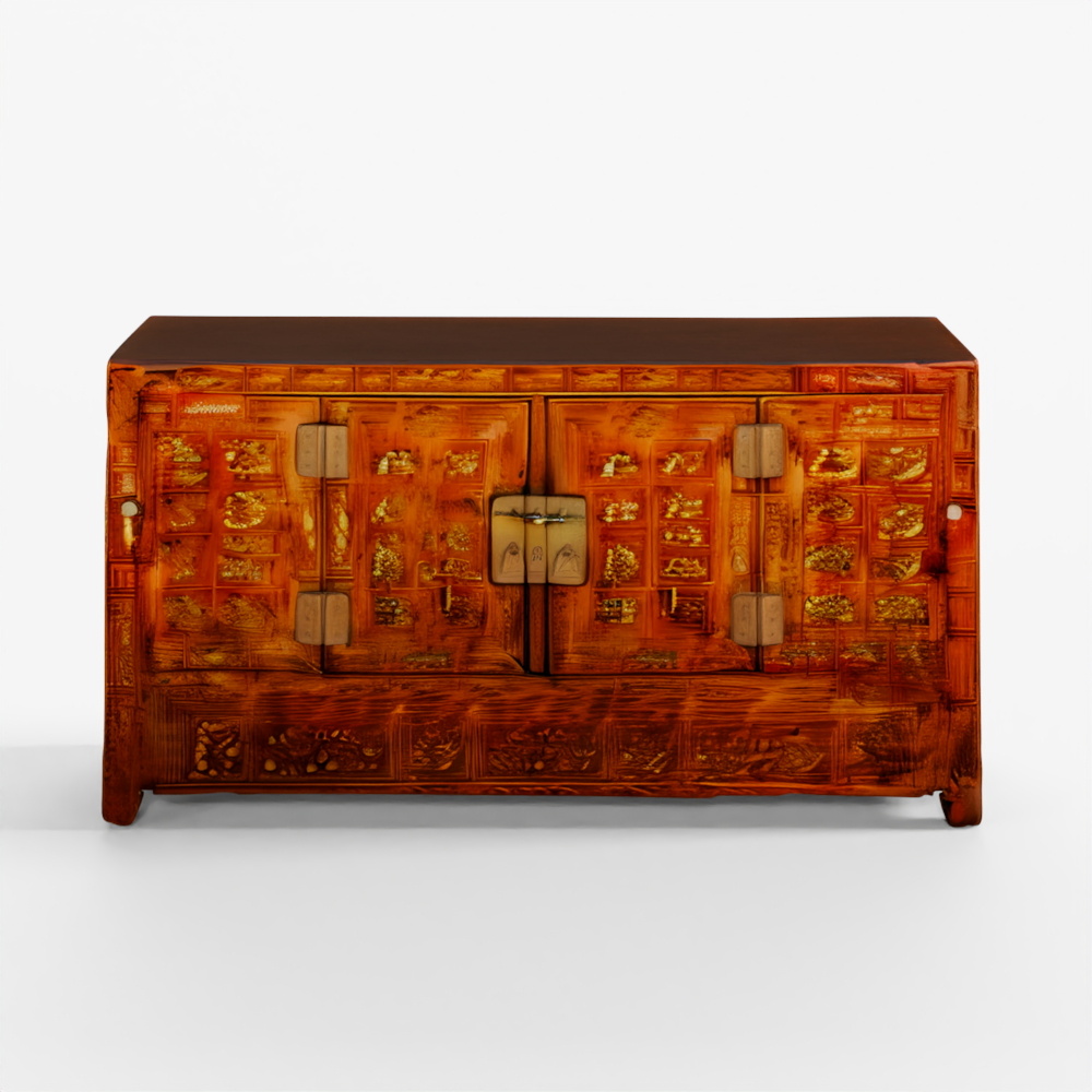 INDIGO Red Lacquer Chinese Sideboard From Dongbei