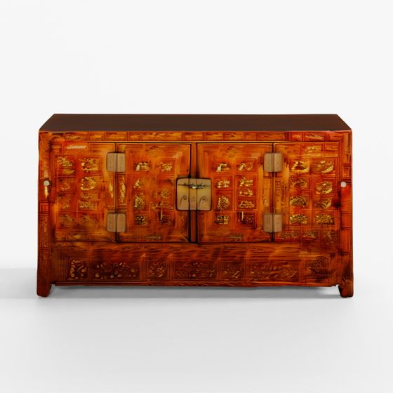 INDIGO Red Lacquer Chinese Sideboard From Dongbei