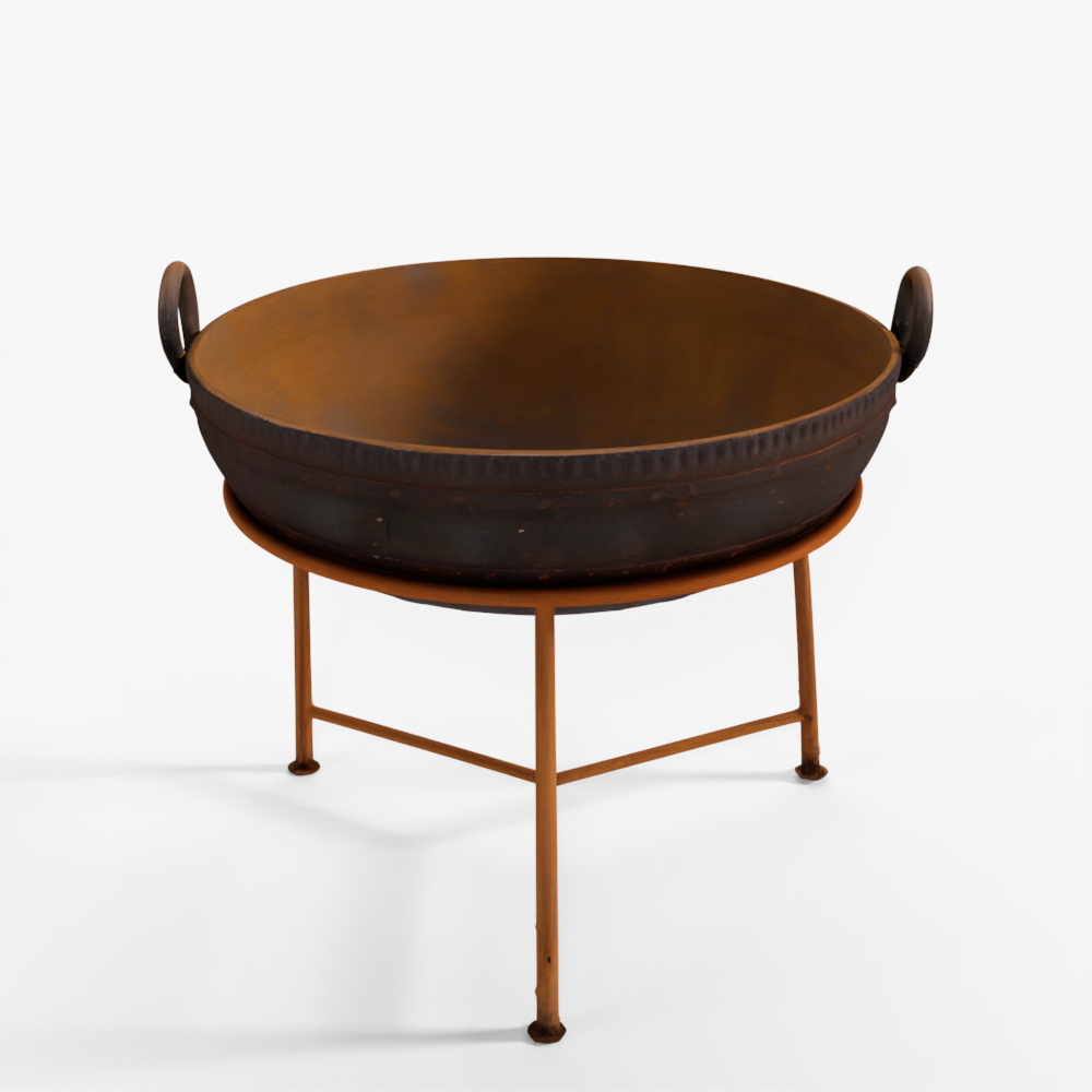 INDIGO Old Kadai Fire Bowl on Stand, circa 1920-86