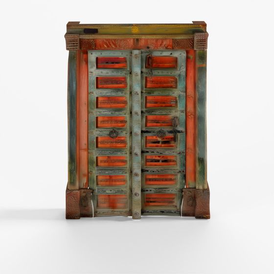 INDIGO Painted Iron Bound Door From Gujarat - 18th Century