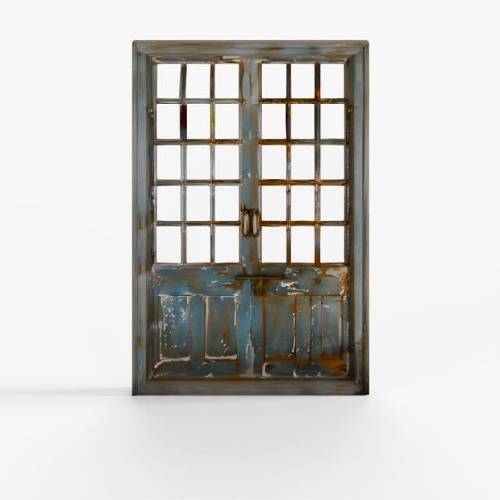 INDIGO Painted Glazed Teak Door From Shimla - 19th