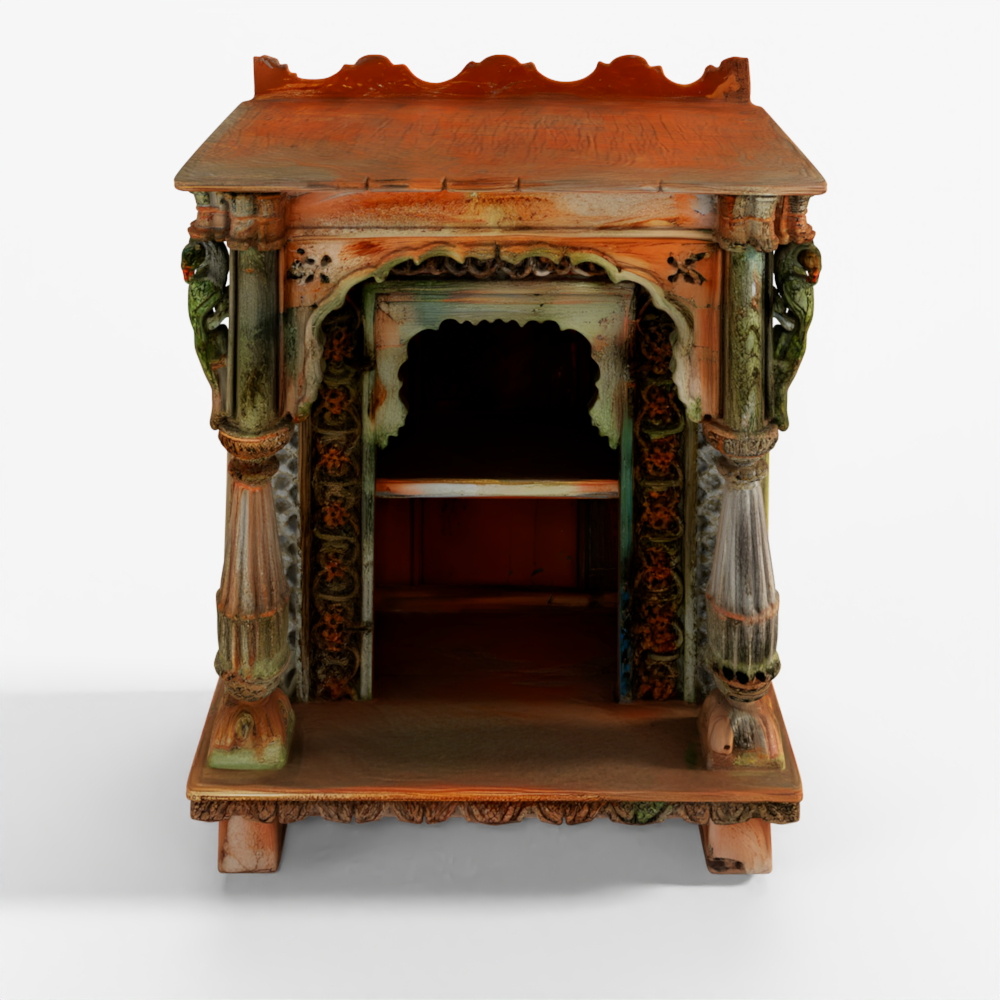 INDIGO Painted Teak House Shrine From Gujarat - 19th Century