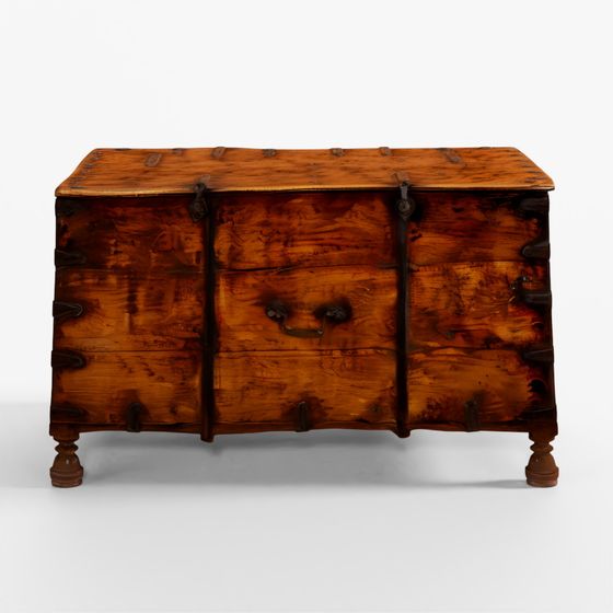 INDIGO Iron Bound Teak Chest from Rajasthan, 19th Century