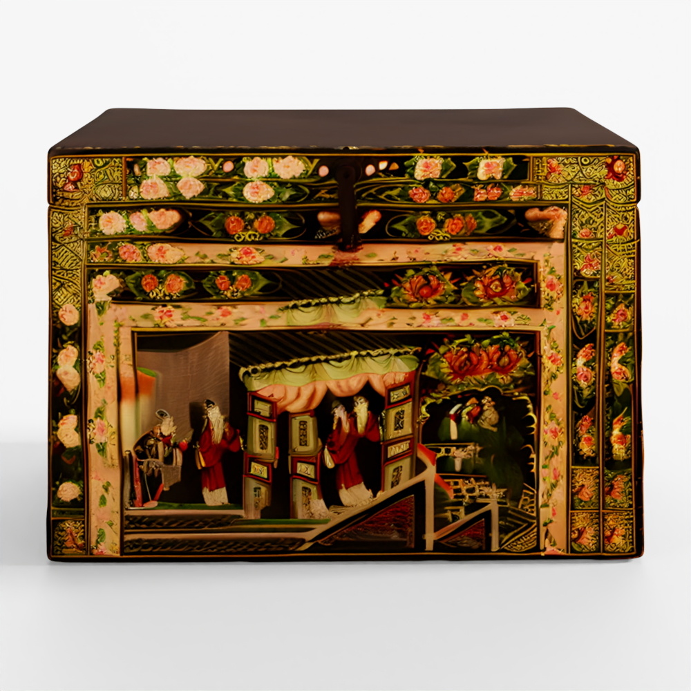 INDIGO Painted Opera Chest From Shanxi - 19th Cent