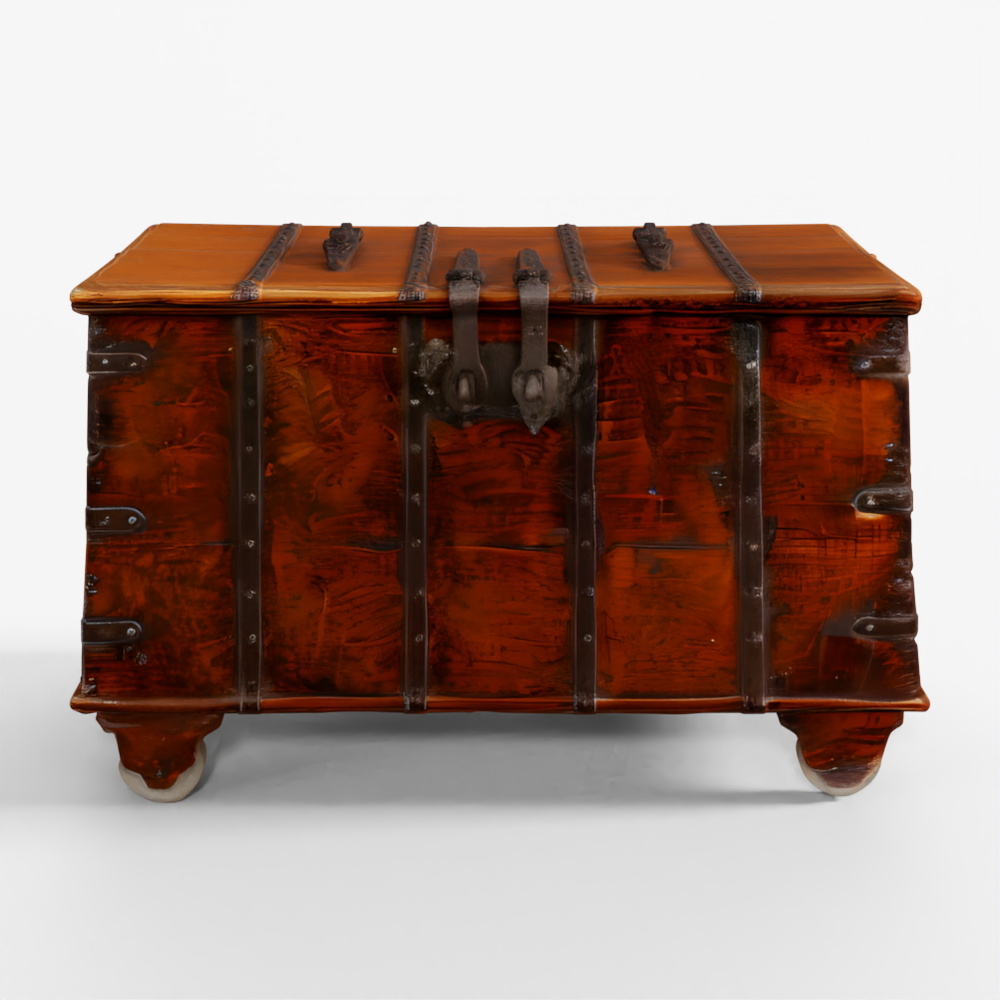 INDIGO Iron Bound Teak Chest From Gujarat - 19th C