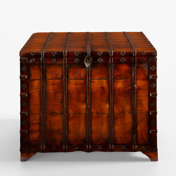 INDIGO Iron Bound Teak Chest From Gujarat - 19th Century