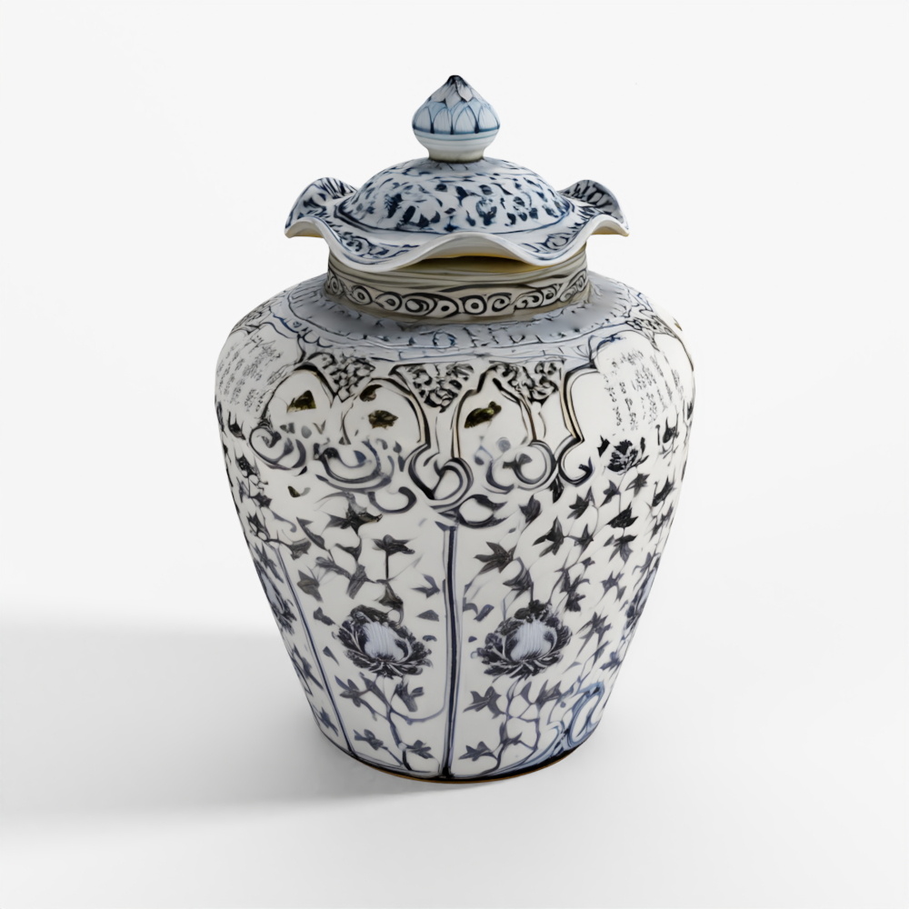 INDIGO Hongwu Blue & White Porcelain Frilled Ginge