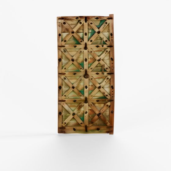 INDIGO Green Painted Stick Door from Jaisalmer - 1