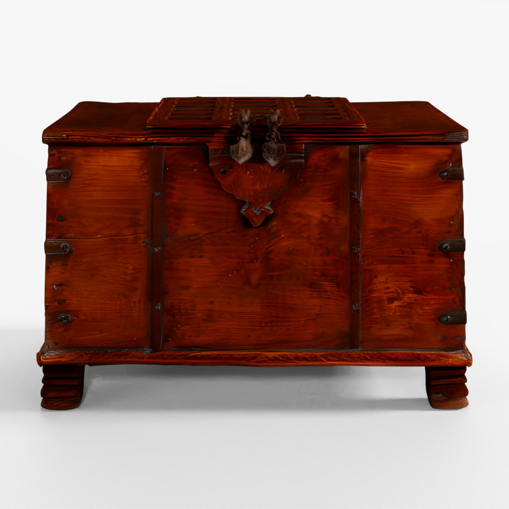 INDIGO Iron Bound Teak Chest From Gujarat - 19th C