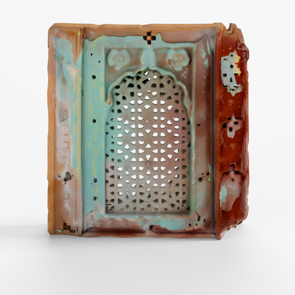 INDIGO Painted Stone Jali Panel From Rajasthan - 1