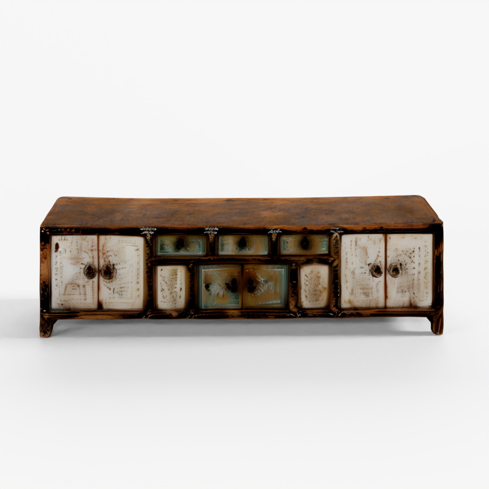 INDIGO Painted Kang Cabinet From Mongolia - 19th C