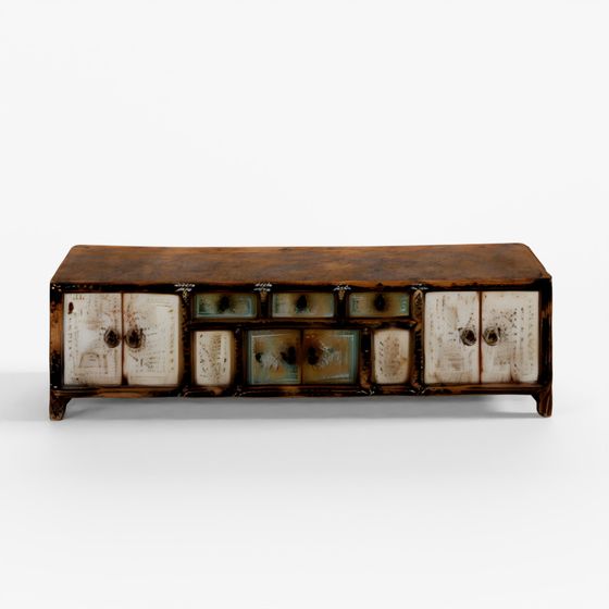 INDIGO Painted Kang Cabinet From Mongolia - 19th Century