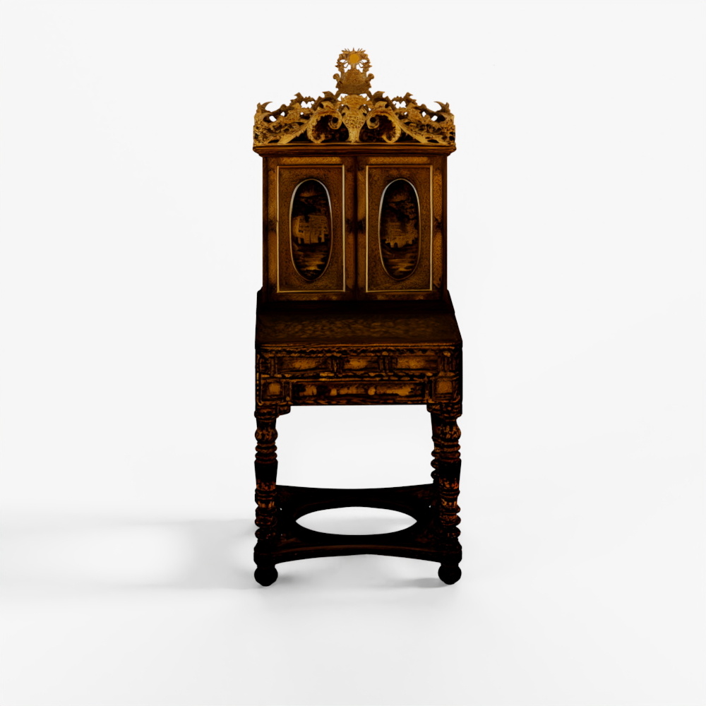 INDIGO Lacquered Canton Export Bonheur De Jour Cab