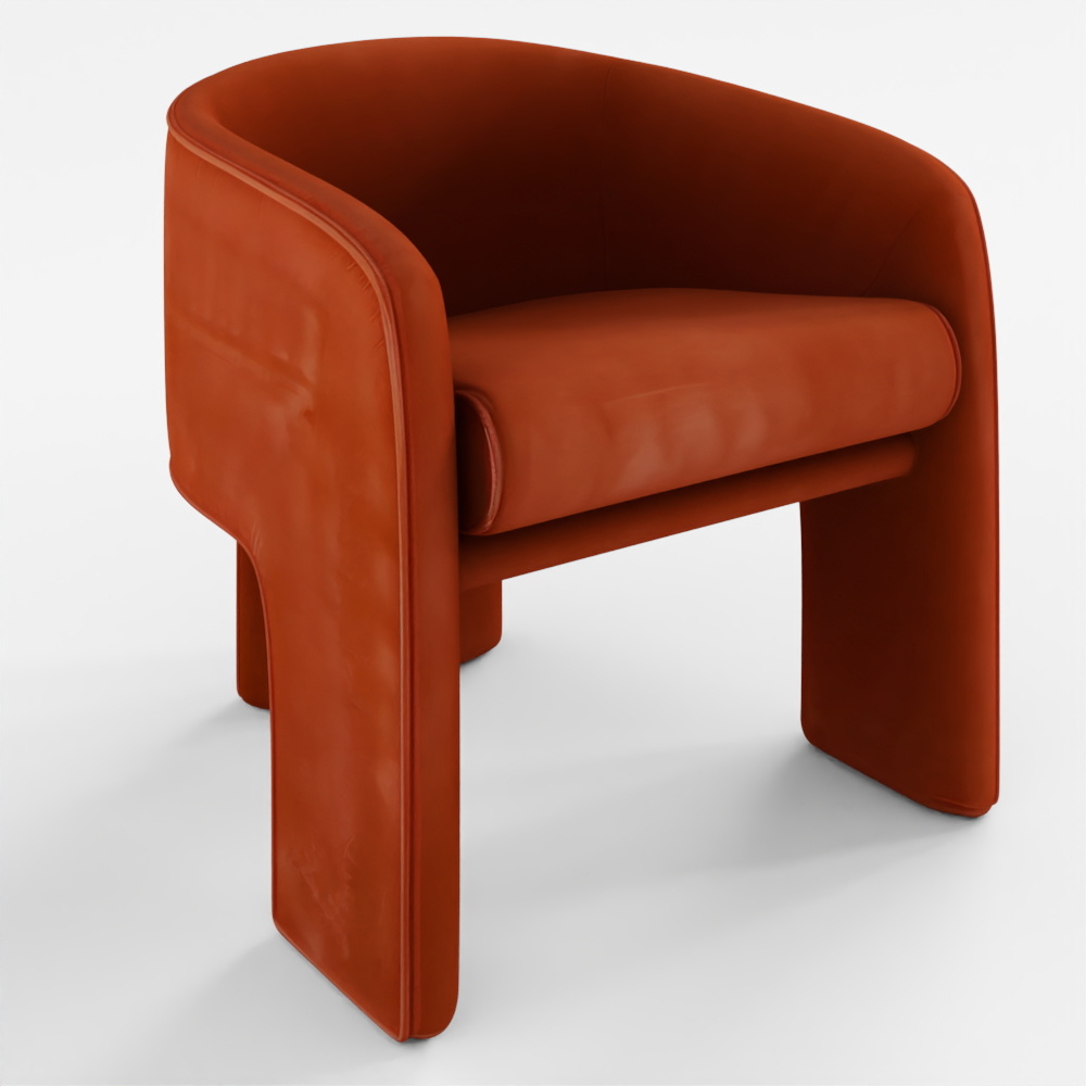3D Milo Baughman Armchair in Orange Velvet