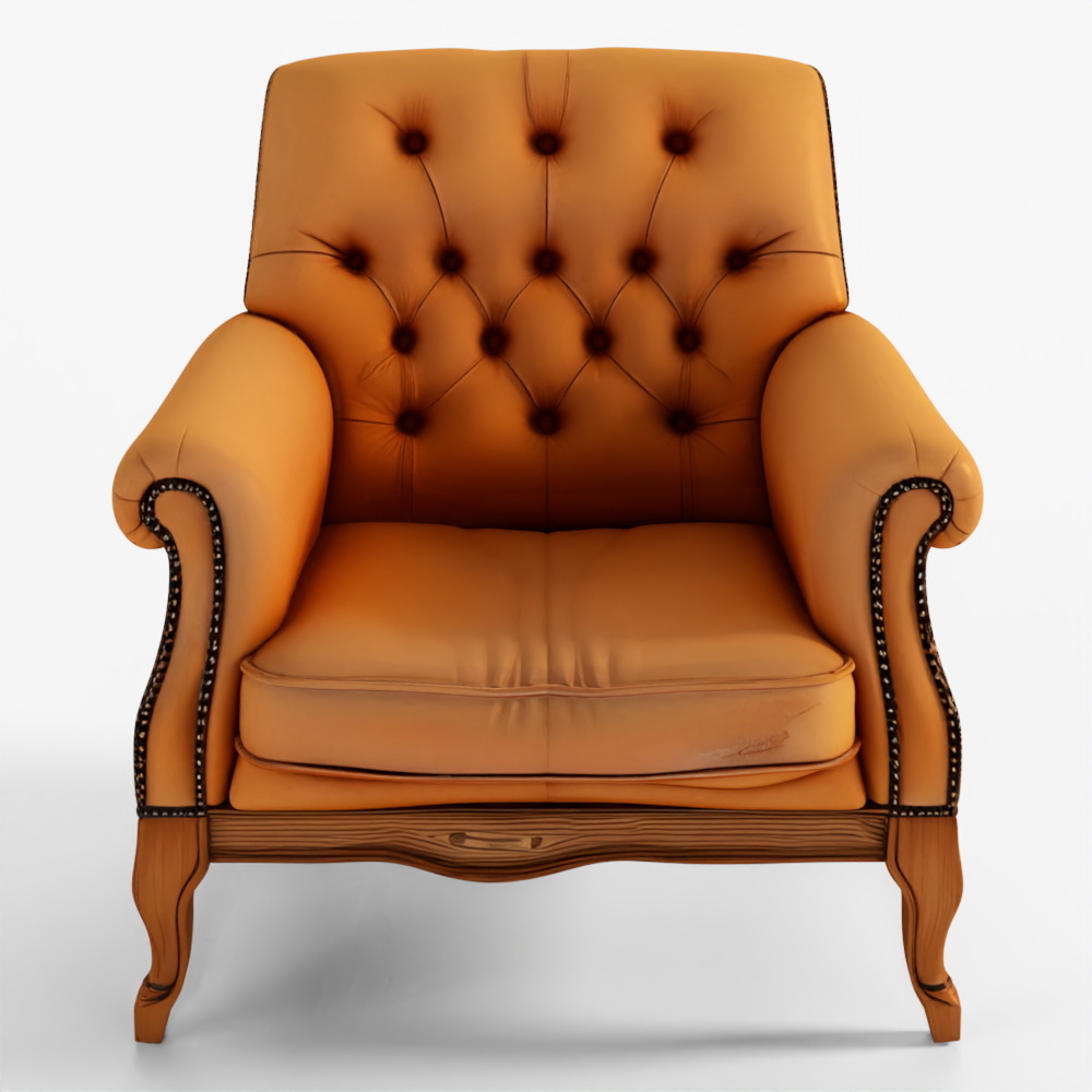 Classic Tufted Leather Armchair 3D Asset