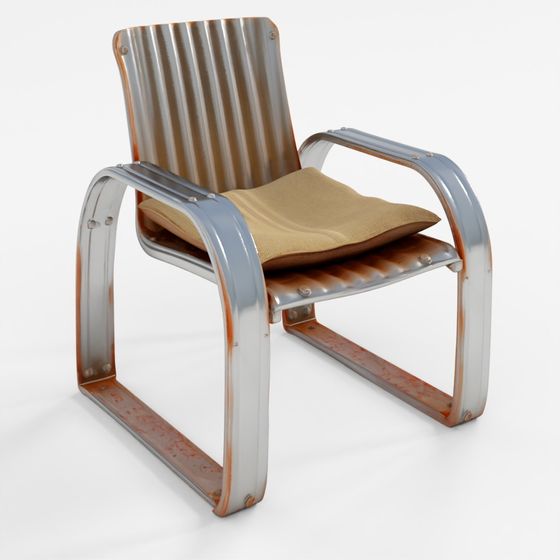 Industrial Metal Armchair with Cushion 3D Asset