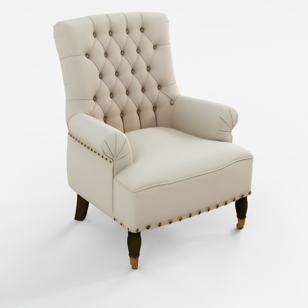 Isley Wide Tufted Linen Arm Chair Sofa 3D Model