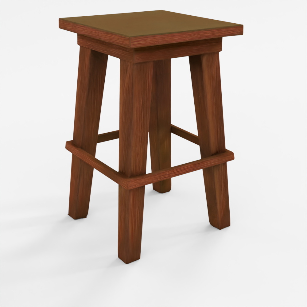 Rustic Wooden Bar Stool 3D Asset