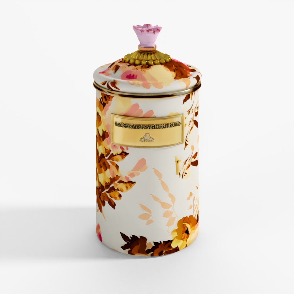 MacKenzie-Childs Tarro Grande Blanco Rosa Salvaje