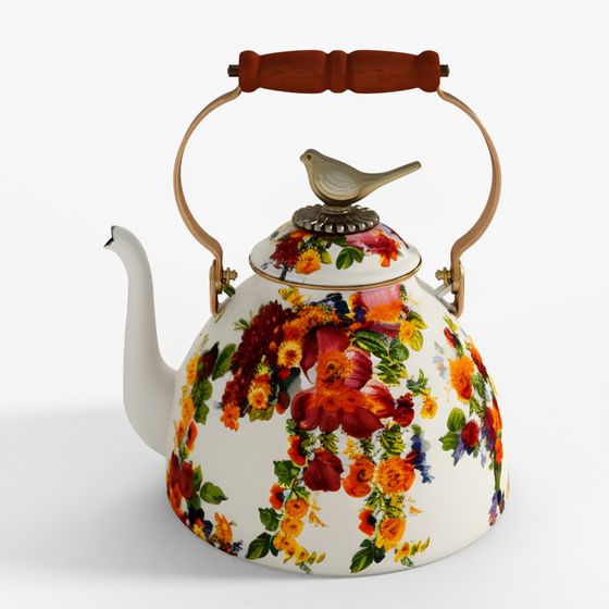 MacKenzie-Childs White Flower Market 3 Quart Tea Kettle