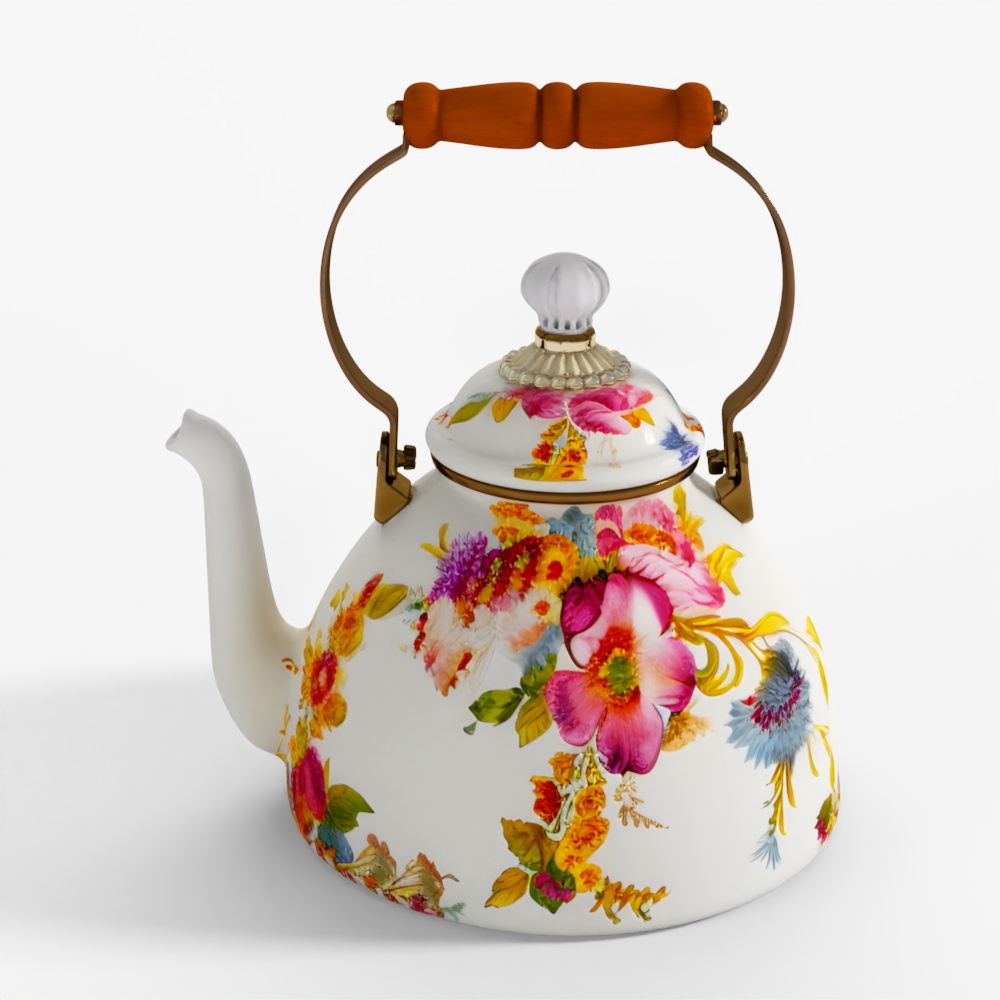 MacKenzie-Childs White Flower Market 3 Quart Tea Kettle