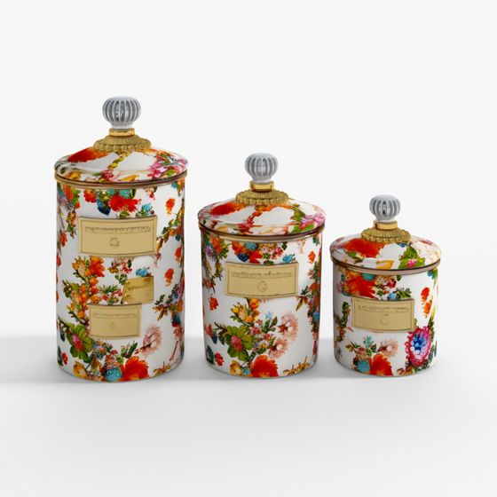 MacKenzie-Childs Contenitore Smaltato Mercato Fiore Bianco